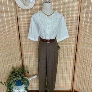 Brown & Black Houndstooth Plaid Women's Trousers Pants